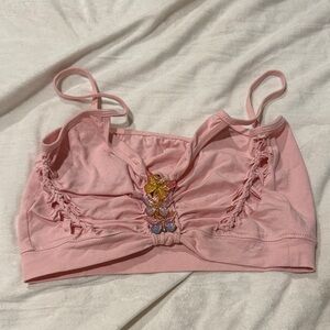 Pink Ruched Rave Crop Tank with Butterly Detailing Size M
